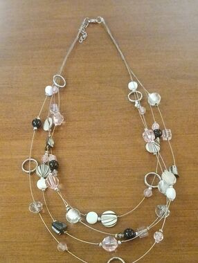 Vintage Multi-Strand Pink and White Beaded Women's Necklace
